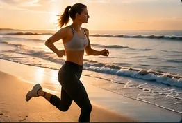Woman running along the beach